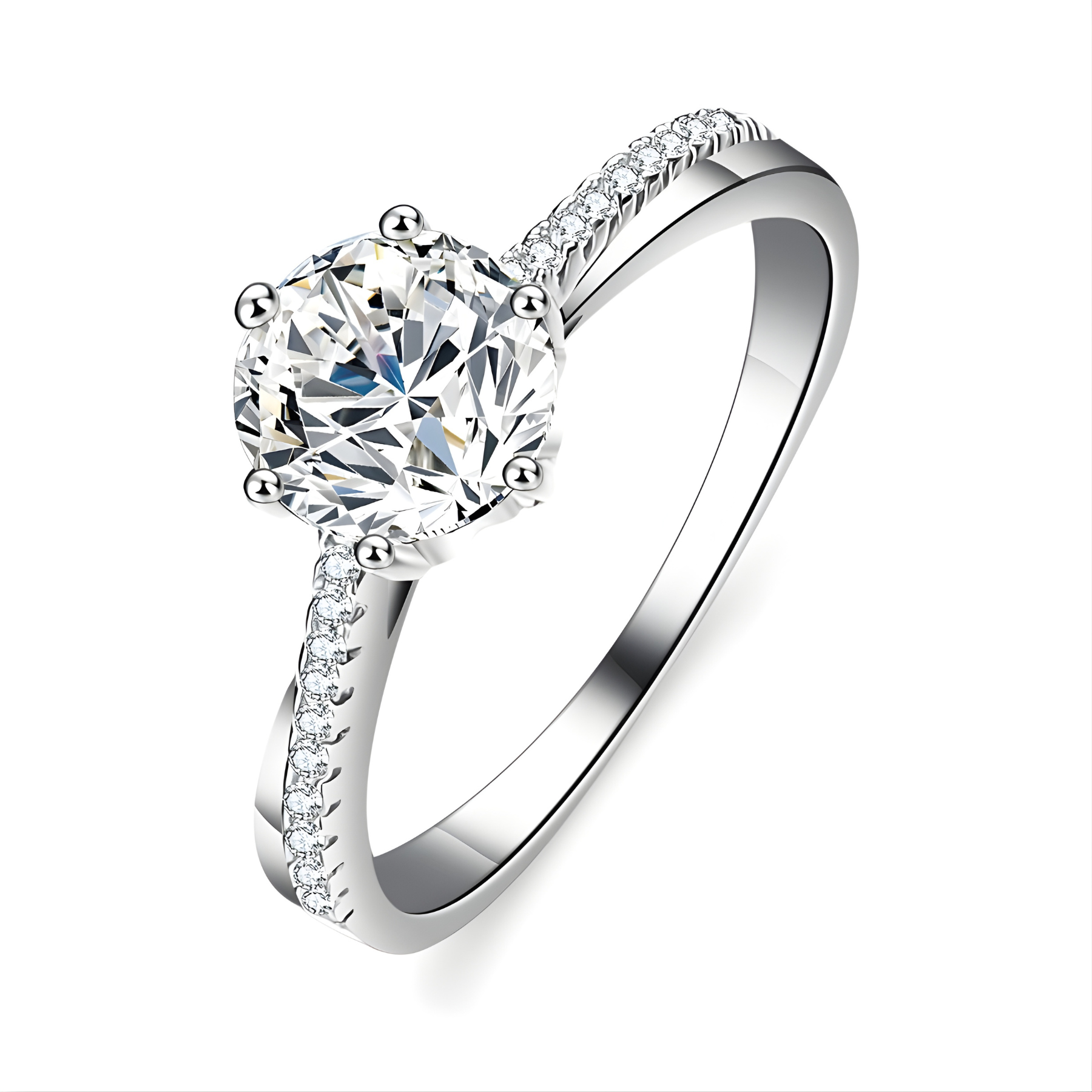 1 Carat D Color Moissanite Classic Pavé Engagement Ring – S925