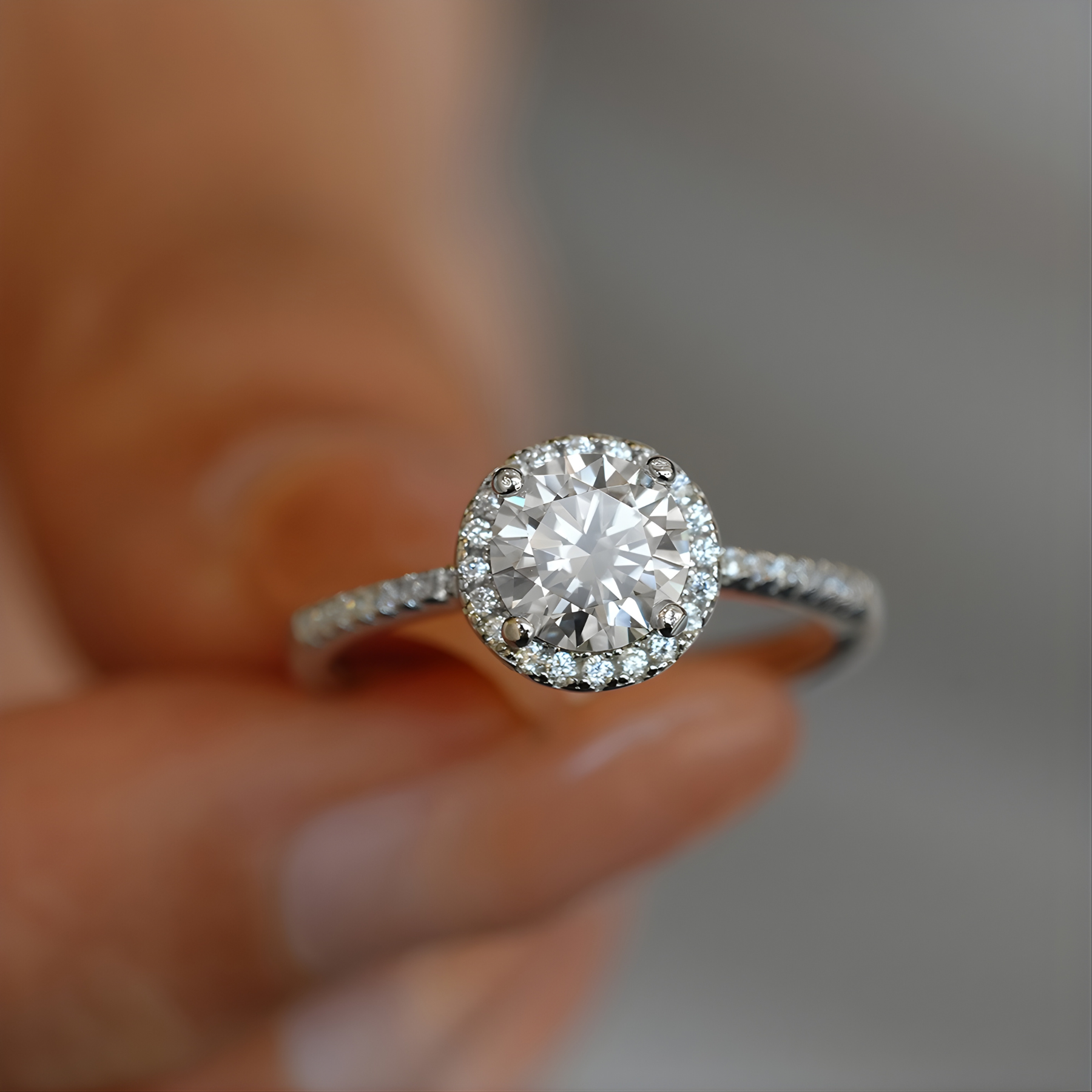 Round Cut Halo Pavé Moissanite Engagement Ring – 1CT / 2CT / 3CT | 925 Sterling Silver