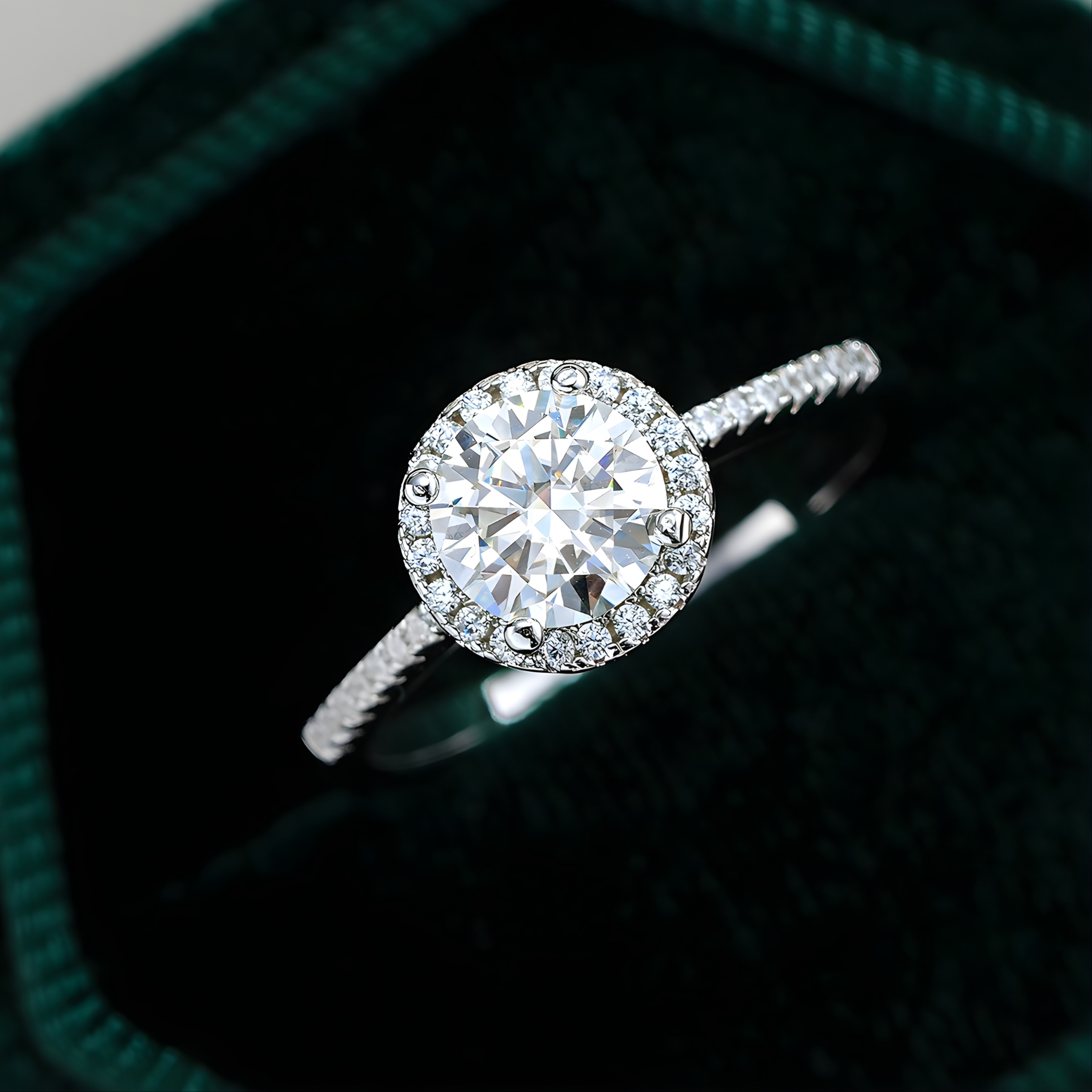 Round Cut Halo Pavé Moissanite Engagement Ring – 1CT / 2CT / 3CT | 925 Sterling Silver