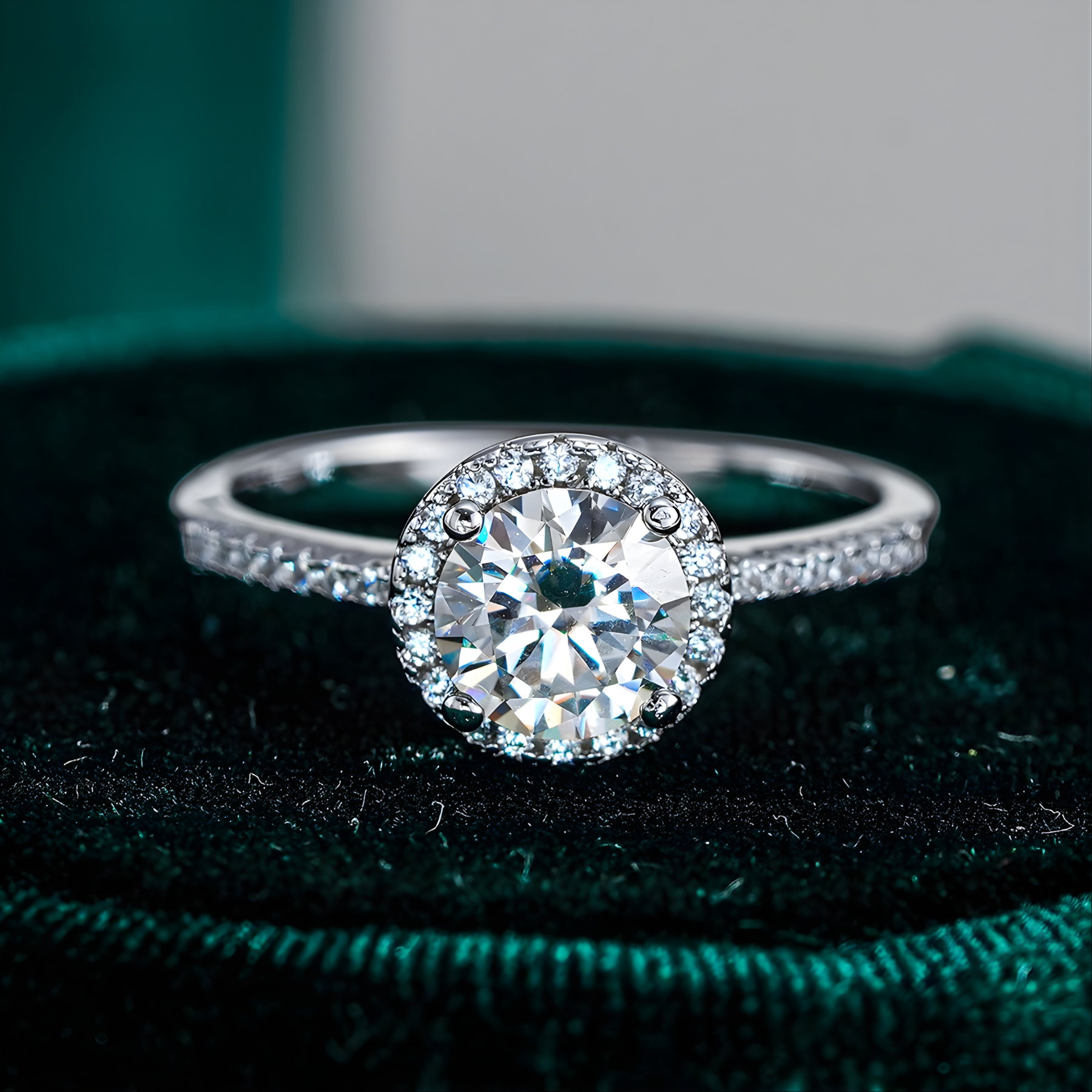 Round Cut Halo Pavé Moissanite Engagement Ring – 1CT / 2CT / 3CT | 925 Sterling Silver