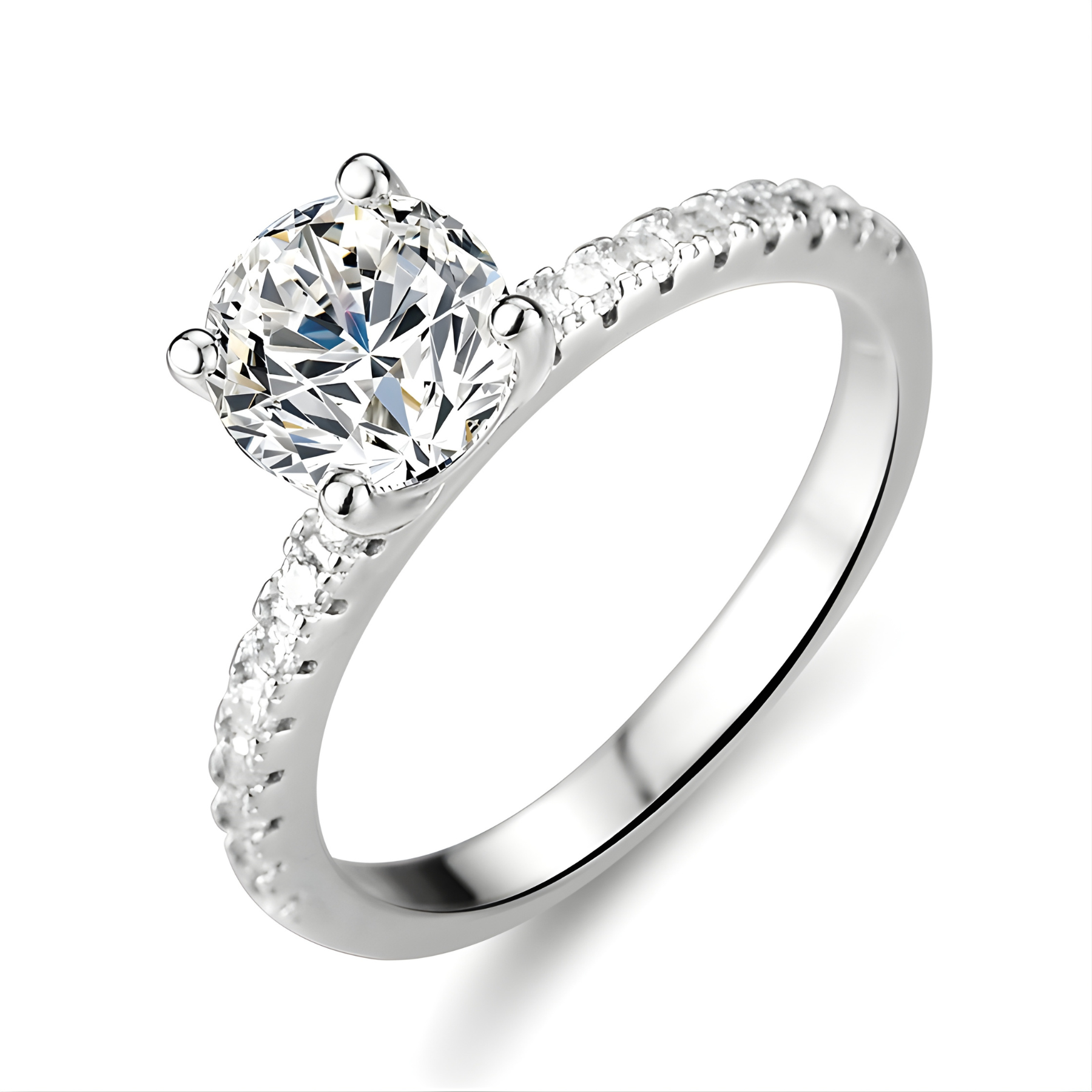 Round Cut Pavé Moissanite Engagement Ring – 1CT / 2CT / 3CT | 925 Sterling Silver