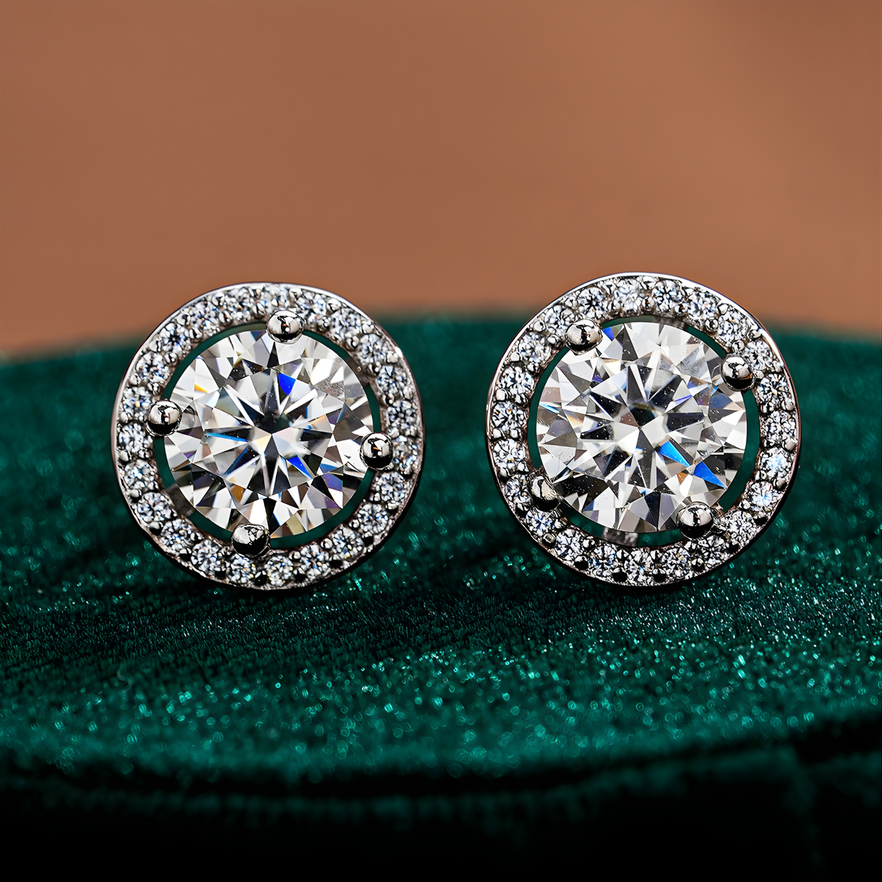 Round Cut Round Halo Moissanite Stud Earrings – 0.5CT / 1CT | 925 Sterling Silver