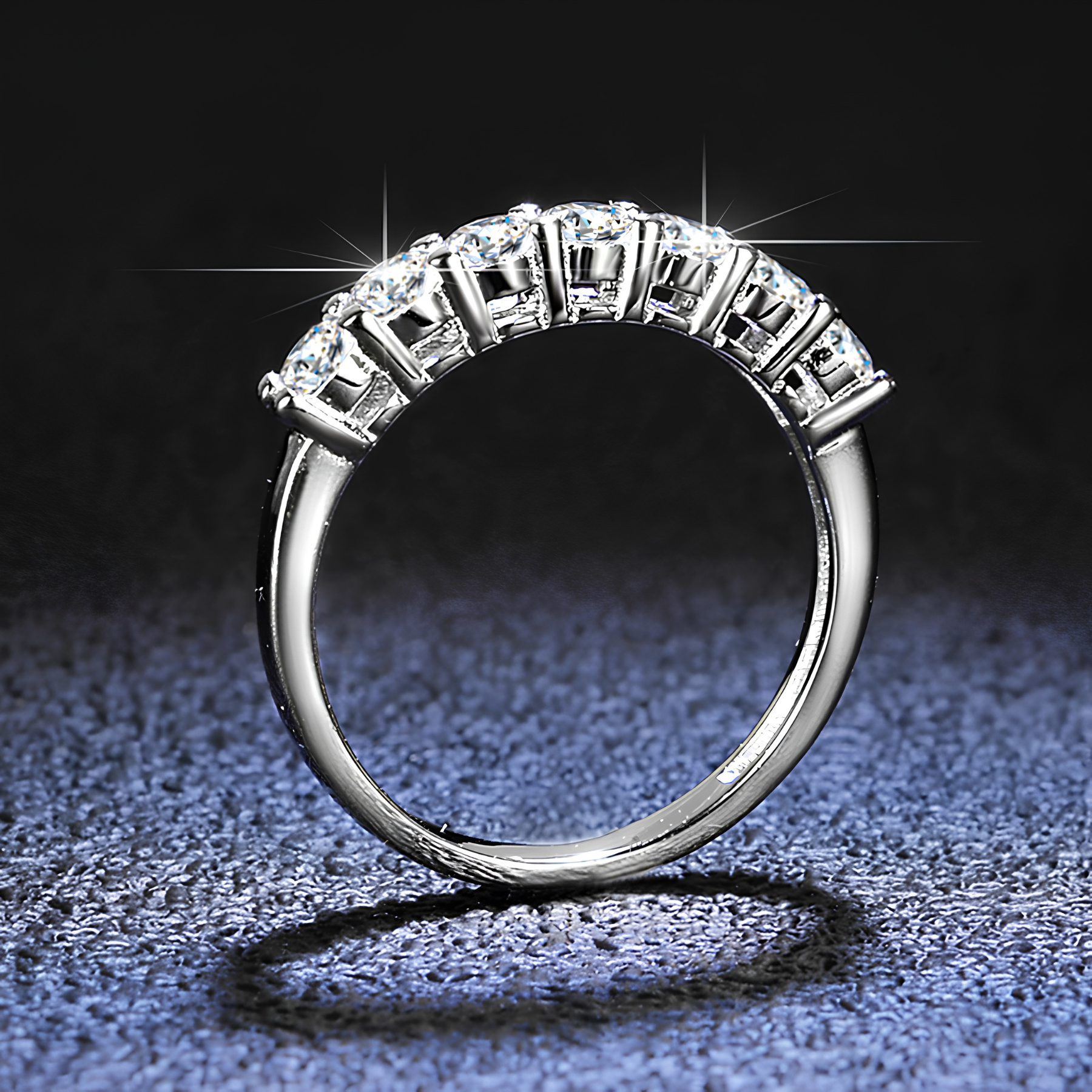 Seven-Stone Moissanite Band Ring – 0.7CT Total | 925 Sterling Silver