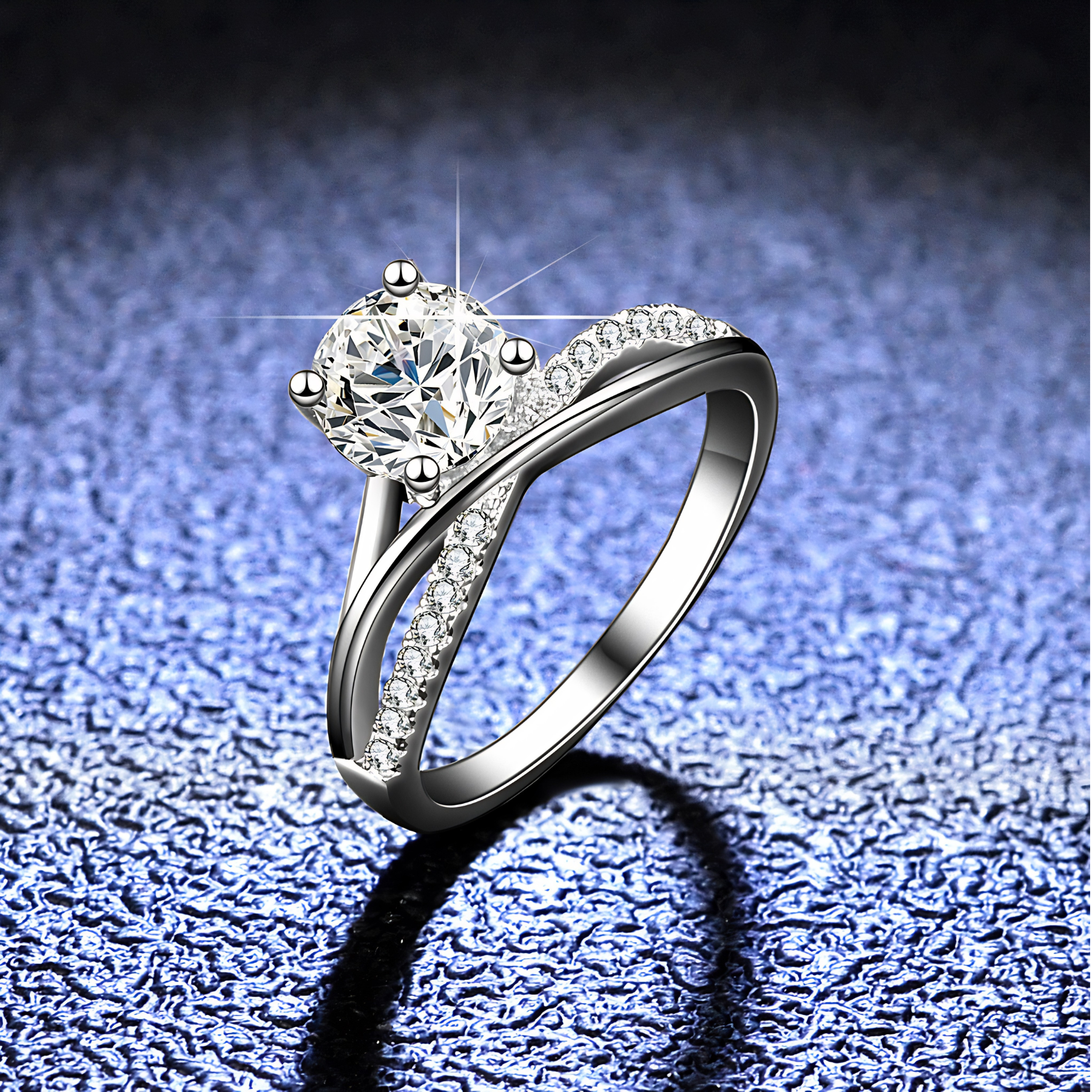 Twisted Pavé Moissanite Engagement Ring – 1 Carat | 925 Sterling Silver