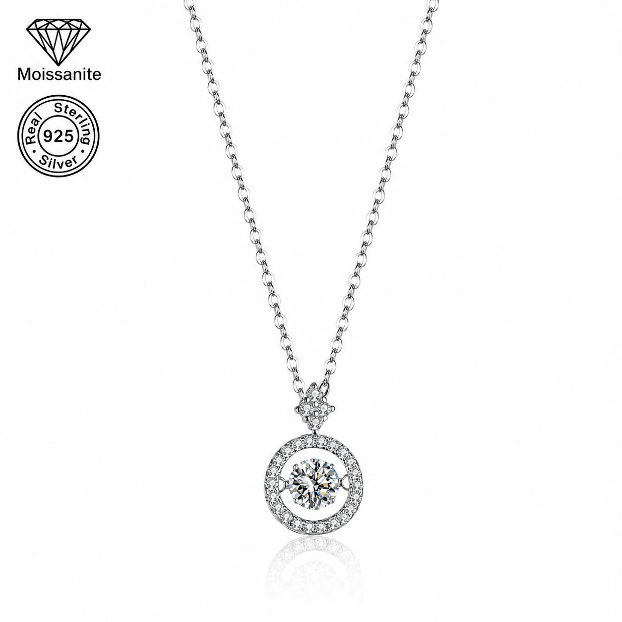 Elegant 925 Sterling Silver Dancing Moissanite Necklace - 1.0 ct D/VVS Floating Stone Halo, VVS Layering Plain Silver Necklaces & Pendants