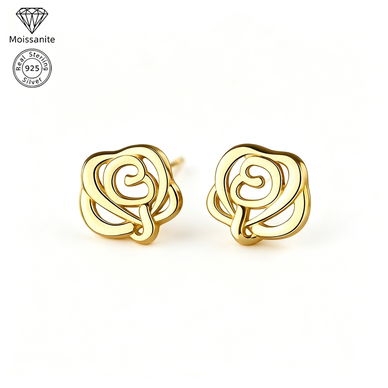 Rose Stud Earrings for Women, 925 Sterling Silver, Hypoallergenic Floral Earrings, Elegant Everyday Jewelry