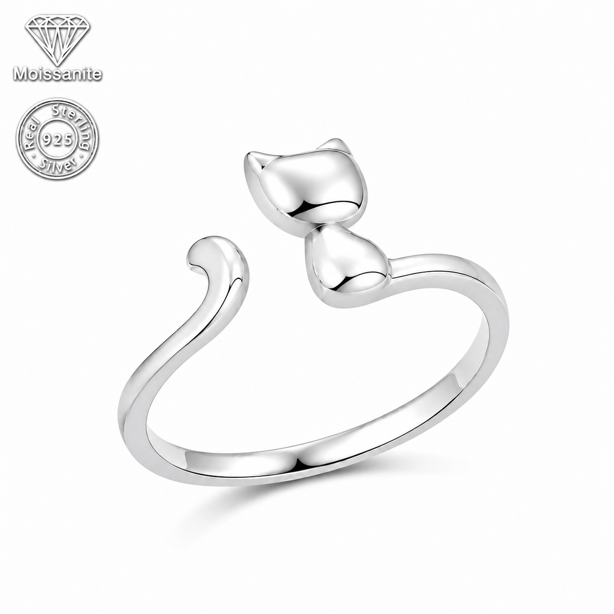 Cute Cat Adjustable Silver Ring | 925 Sterling Silver