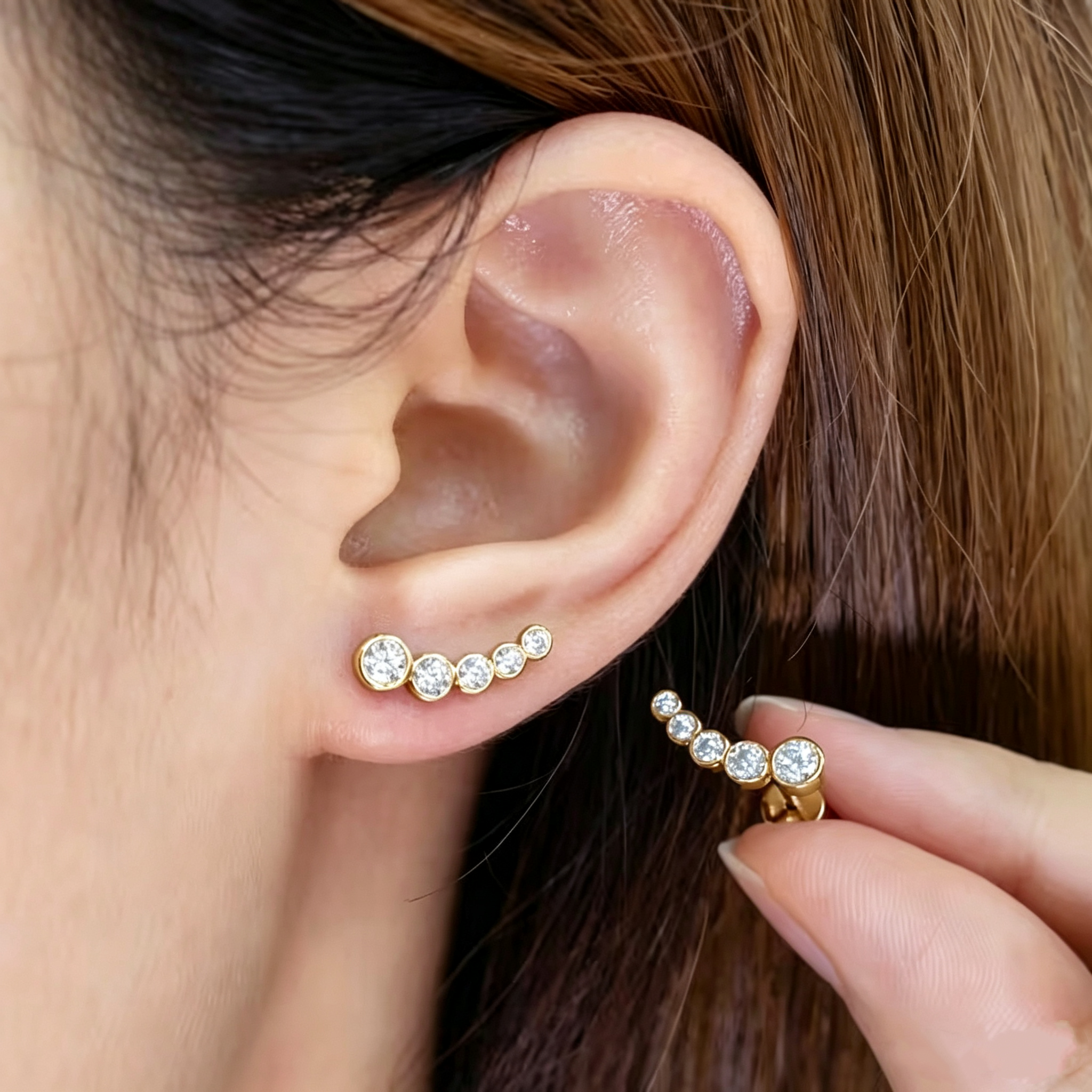 Moissanite Climber Stud Earrings for Women, 925 Sterling Silver, Elegant Ear Climber Earrings, Hypoallergenic Fine Jewelry