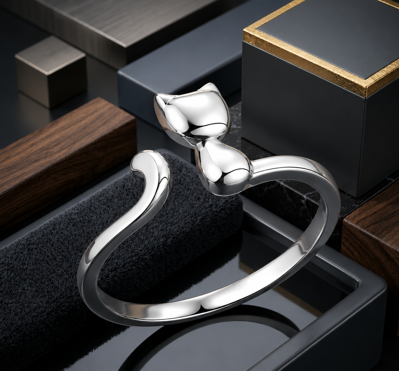 Cute Cat Adjustable Silver Ring – 925 Sterling Silver