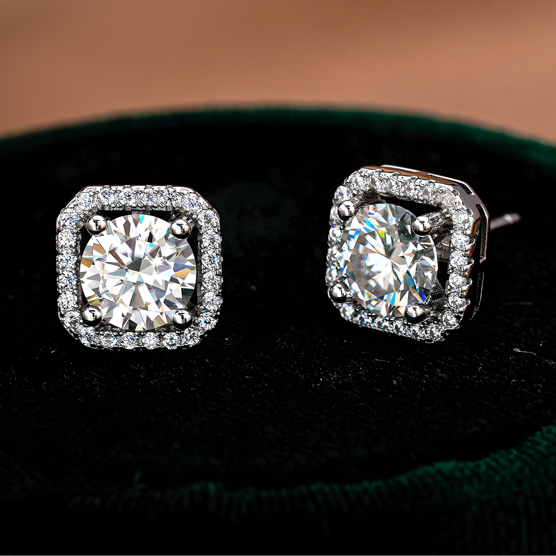 Round Cut Cushion Halo Moissanite Stud Earrings – 0.5CT / 1CT | 925 Sterling Silver