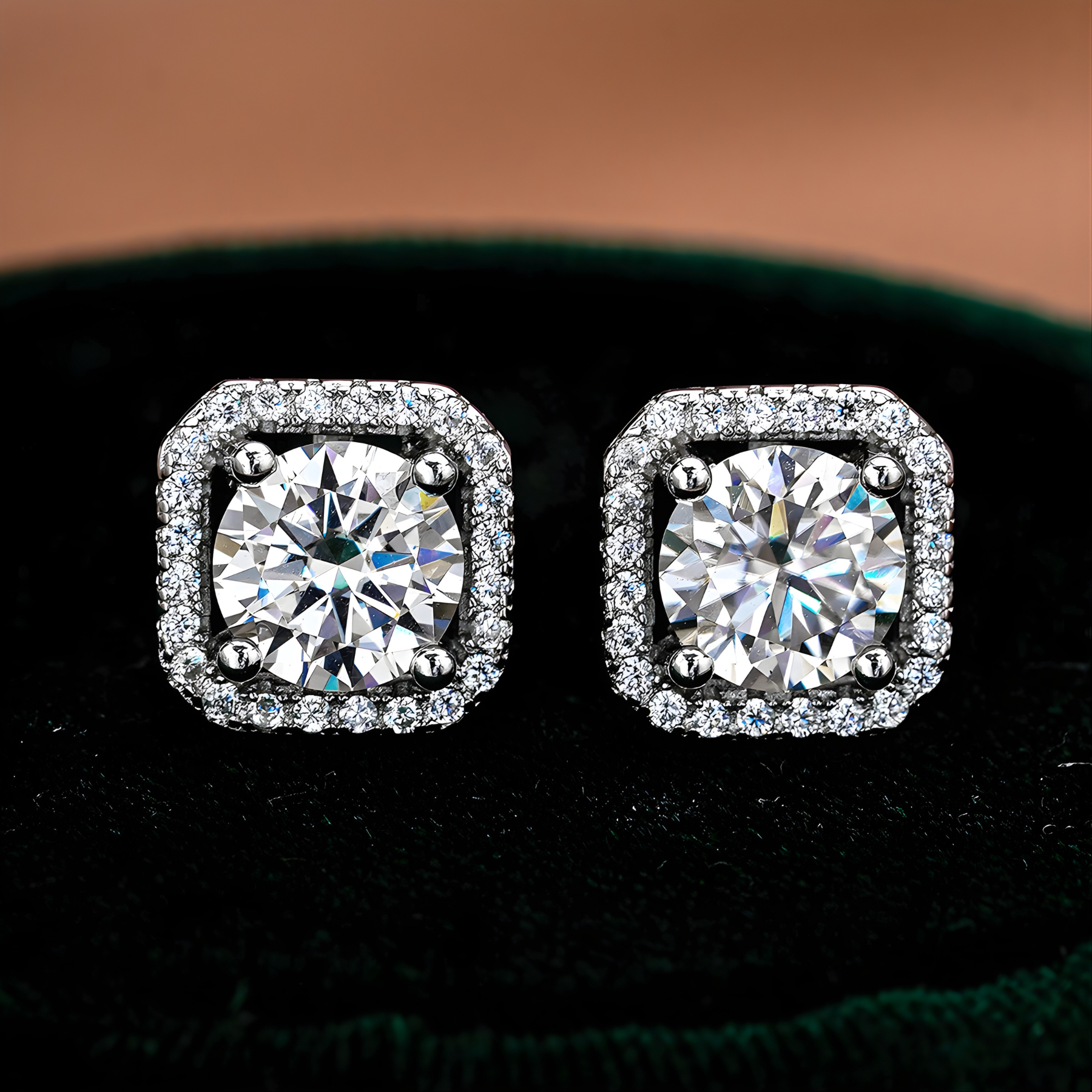 Round Cut Cushion Halo Moissanite Stud Earrings – 0.5CT / 1CT | 925 Sterling Silver