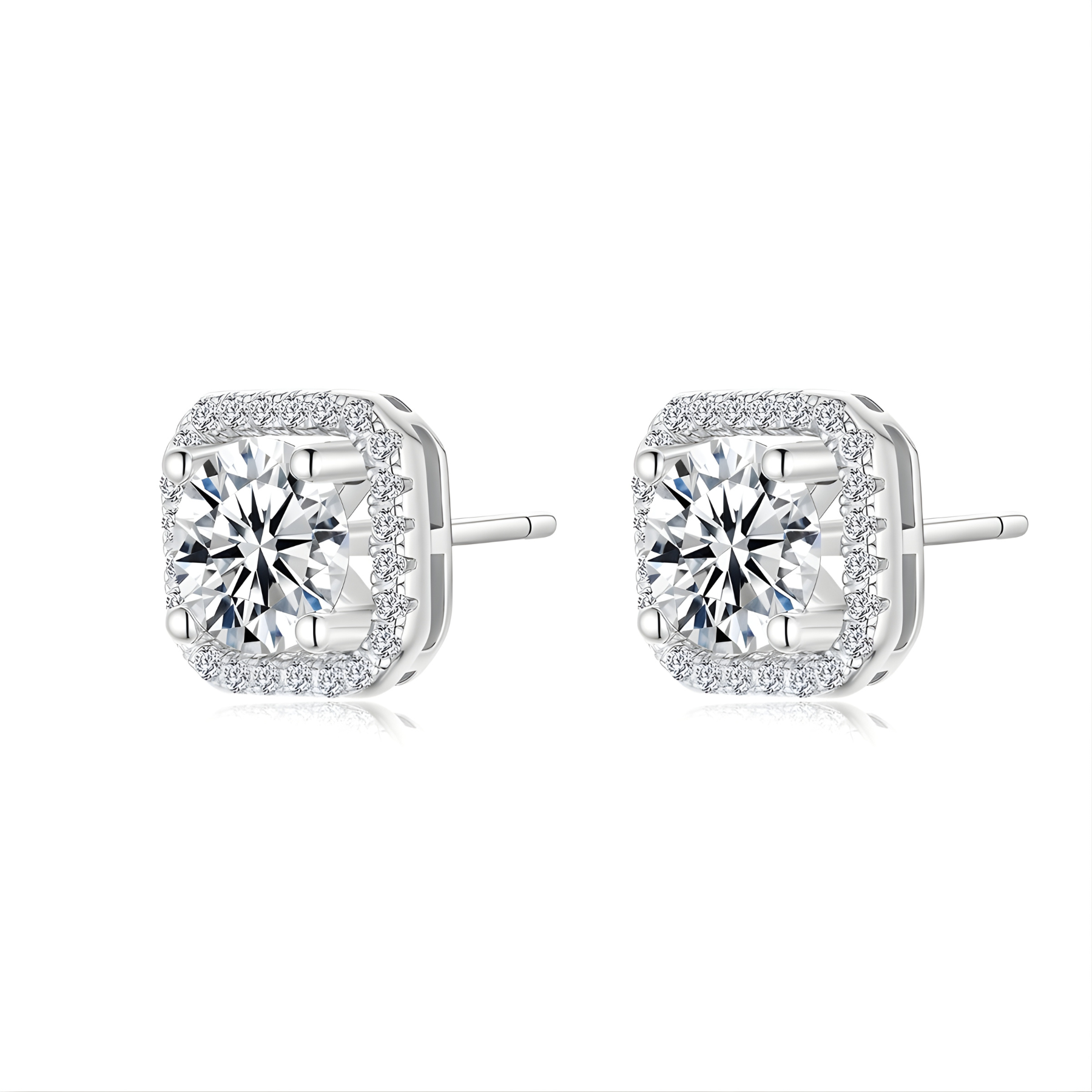 Round Cut Cushion Halo Moissanite Stud Earrings – 0.5CT / 1CT | 925 Sterling Silver