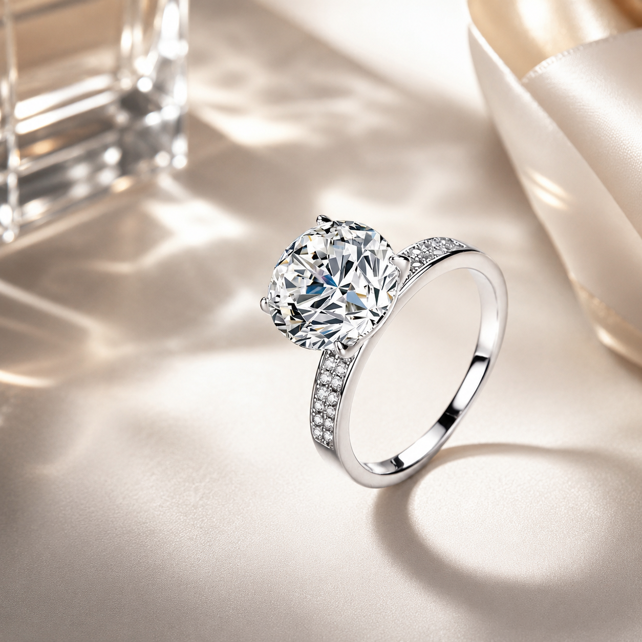 5 Carat Moissanite Engagement Ring – Double Pavé Band | 925 Sterling Silver