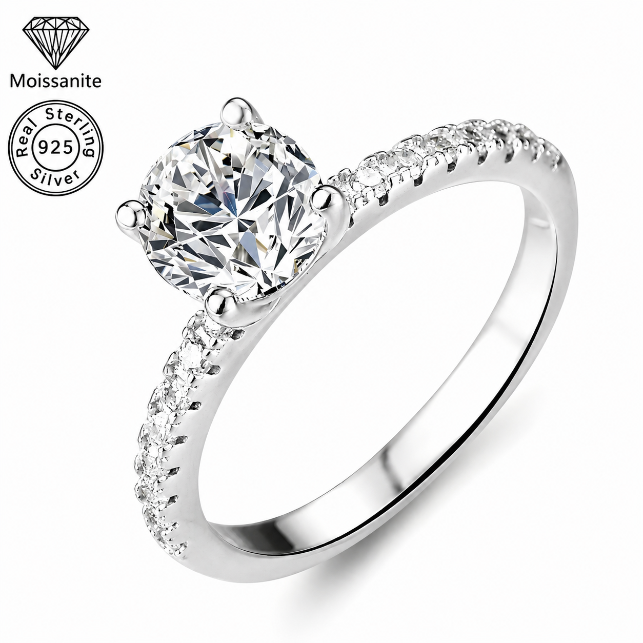 Round Cut Pavé Moissanite Engagement Ring – 1 CARAT / 2 CARAT / 3 CARAT | 925 Sterling Silver
