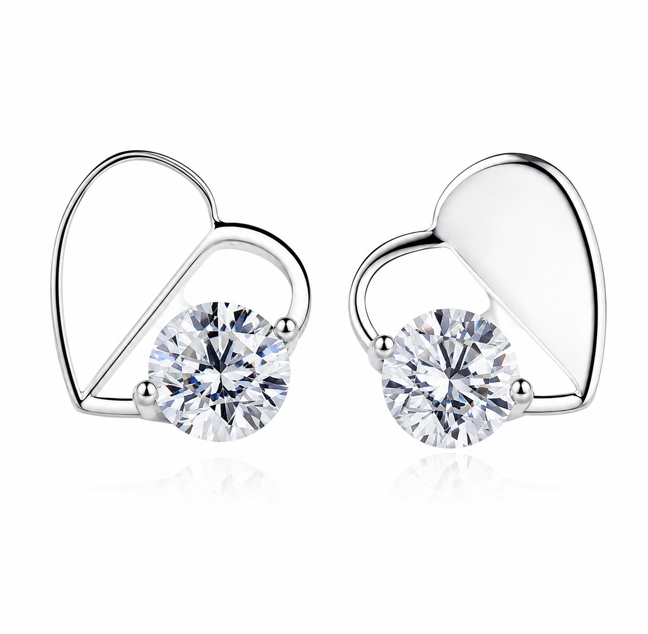 Heart CZ Stud Earrings – 925 Sterling Silver