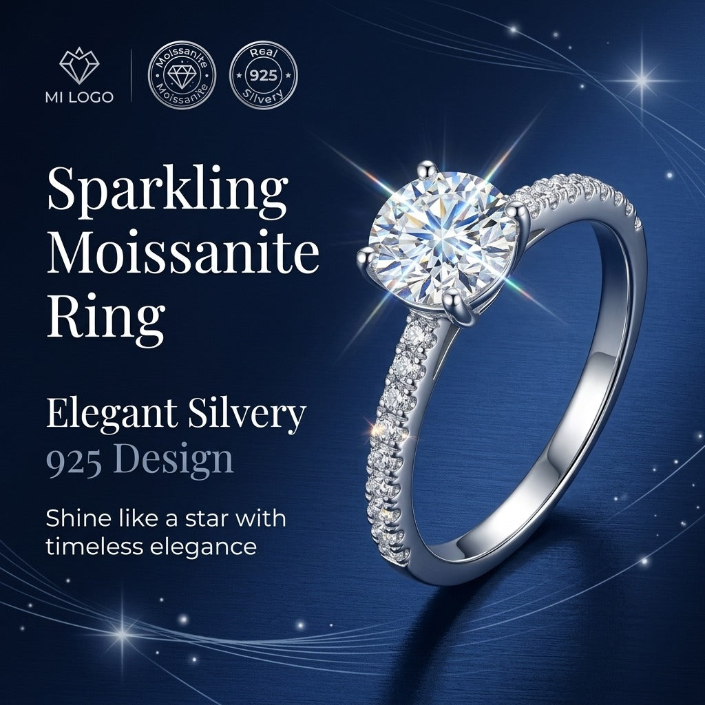 Female VVS Round Cut Pavé Moissanite Engagement Ring - 1 ct, 2ct, 3 CARAT - 925 Sterling Silver