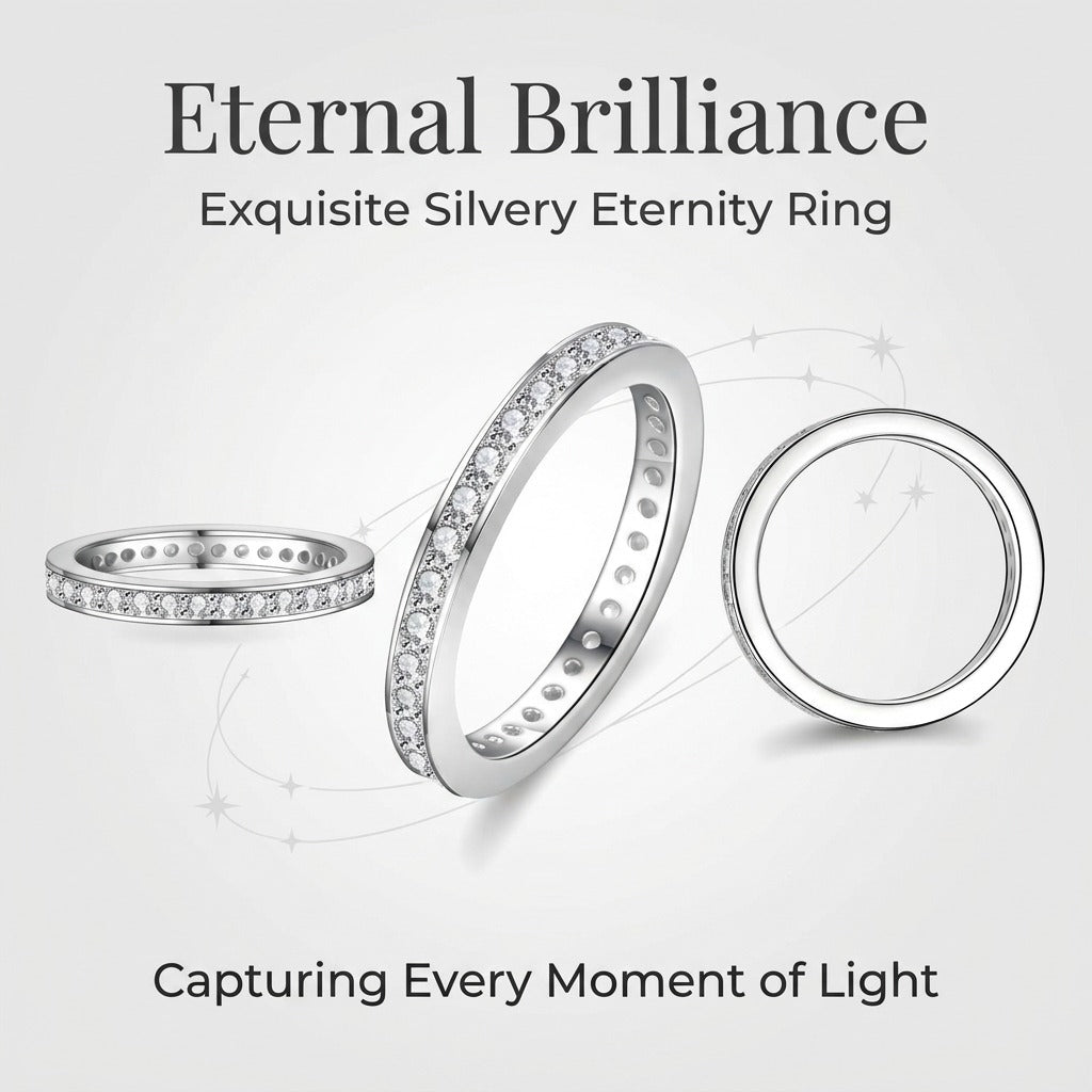 Female Lightweight Crown-Inspired Full Eternity Pavé Moissanite Band Ring, 925 Sterling Silver, Comfortable Crafted Jewelry Accessory