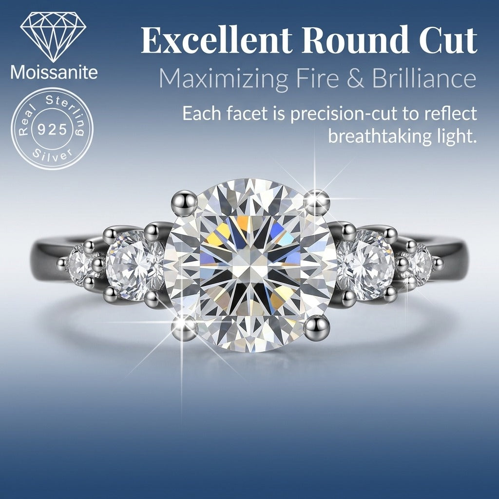 925 Sterling Silver 5-Stone Moissanite Engagement Ring - 1 Carat
