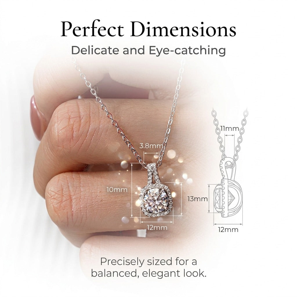 925 Sterling Silver VVS Round Moissanite Halo Pendant Necklace - Cushion Frame, 1-2 Carat, Lightweight Layering Box Chain, Anniversary Jewelry