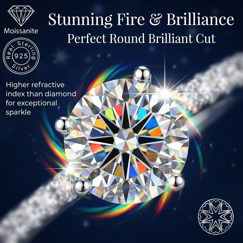 Female VVS Round Cut Pavé Moissanite Engagement Ring - 1 ct, 2ct, 3 CARAT - 925 Sterling Silver