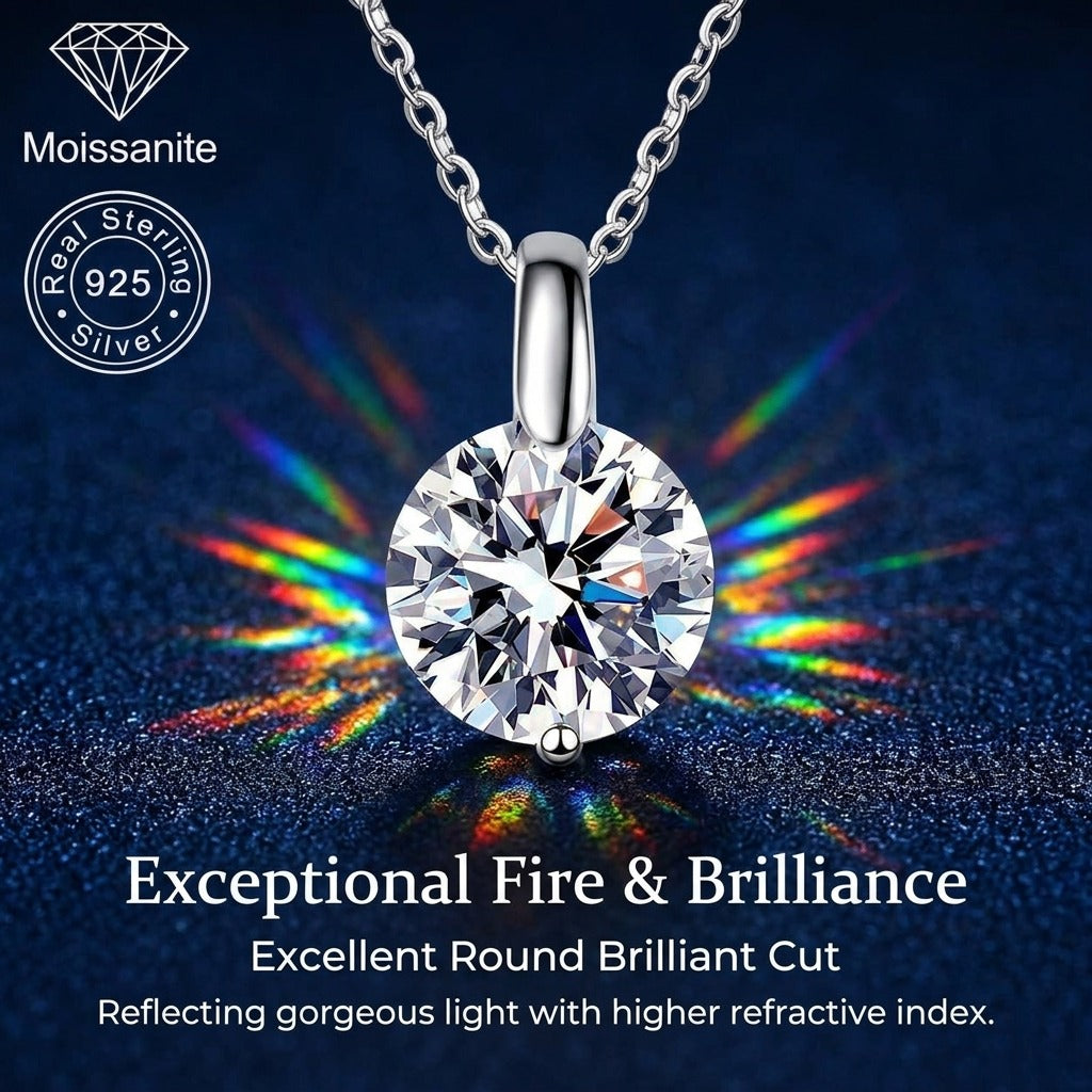 Classic VVS 1 Carat Moissanite Pendant, 925 Sterling Silver 18" (45 cm) Cross Chain, Jewelry Silver Necklaces & Pendants, Plain Style