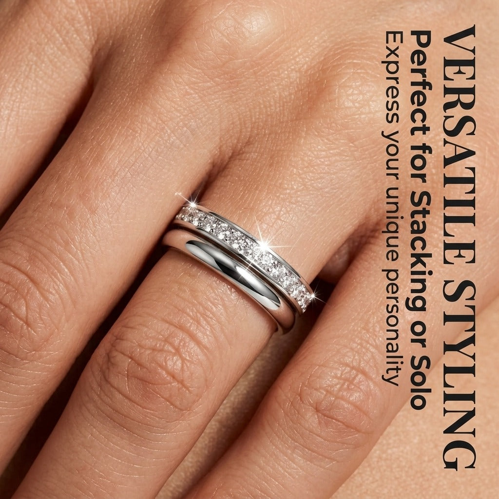 Female Lightweight Crown-Inspired Full Eternity Pavé Moissanite Band Ring, 925 Sterling Silver, Comfortable Crafted Jewelry Accessory