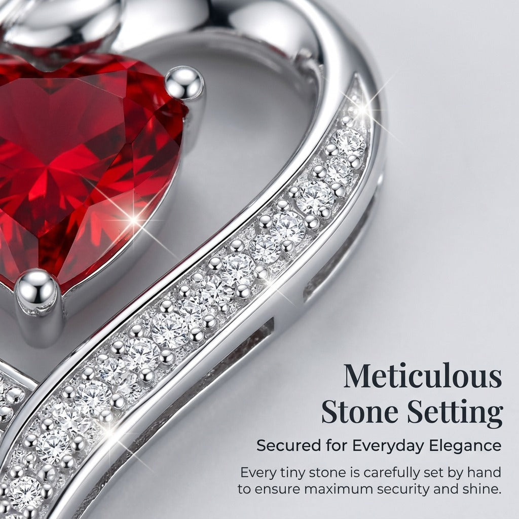 Rose Heart Pendant Necklace for Women, 925 Sterling Silver, Red Zirconia Necklace, Romantic Jewelry Gift