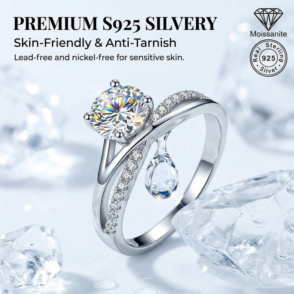 Female Twisted Pavé VVS Moissanite Engagement Ring - 1 Carat, 925 Sterling Silver, Lightweight, Comfortable, with Camellia Elements
