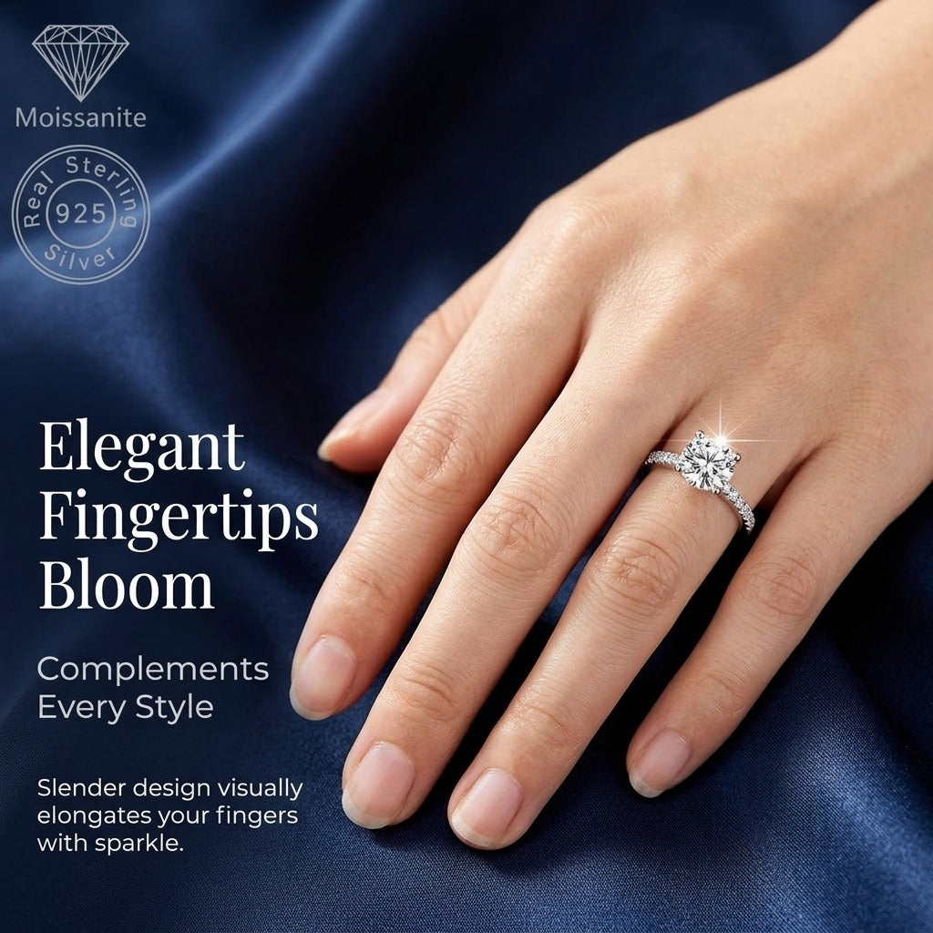 Female VVS Round Cut Pavé Moissanite Engagement Ring - 1 ct, 2ct, 3 CARAT - 925 Sterling Silver