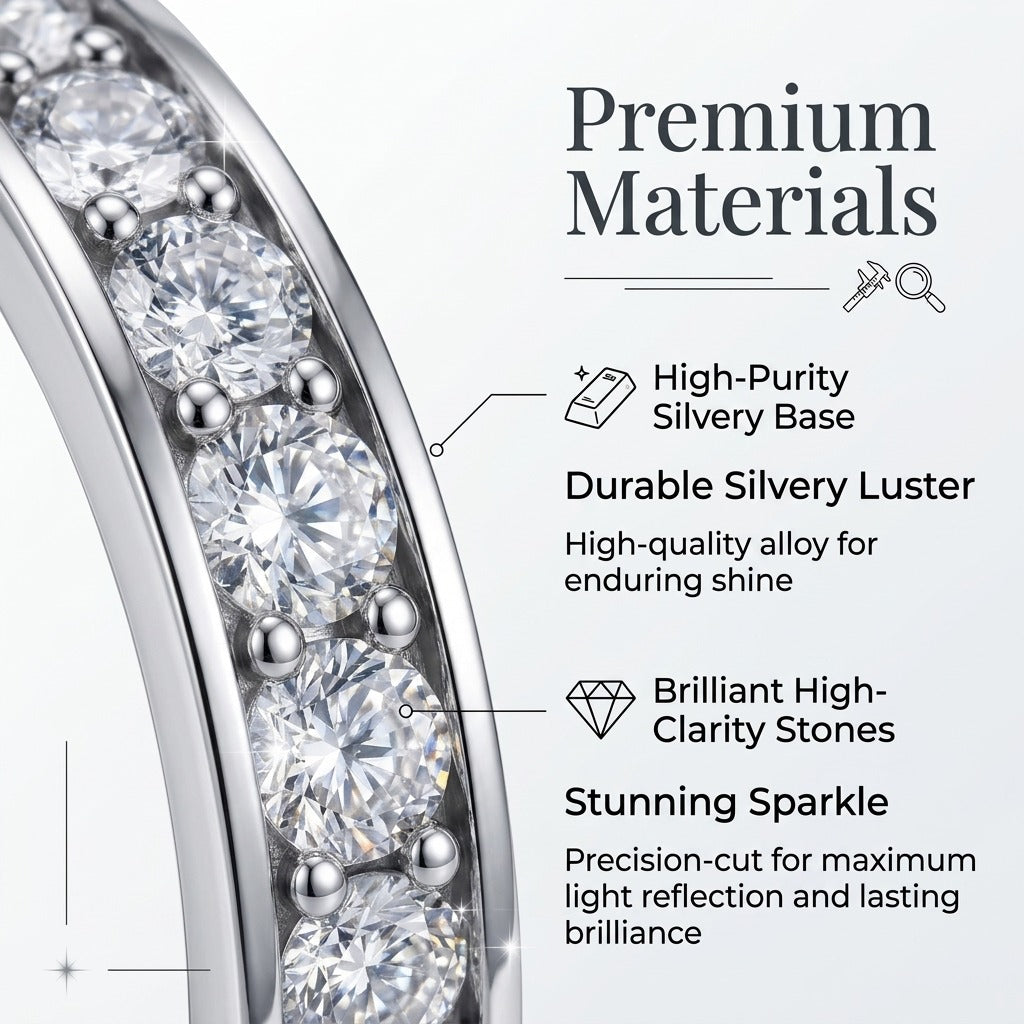 Female Lightweight Crown-Inspired Full Eternity Pavé Moissanite Band Ring, 925 Sterling Silver, Comfortable Crafted Jewelry Accessory