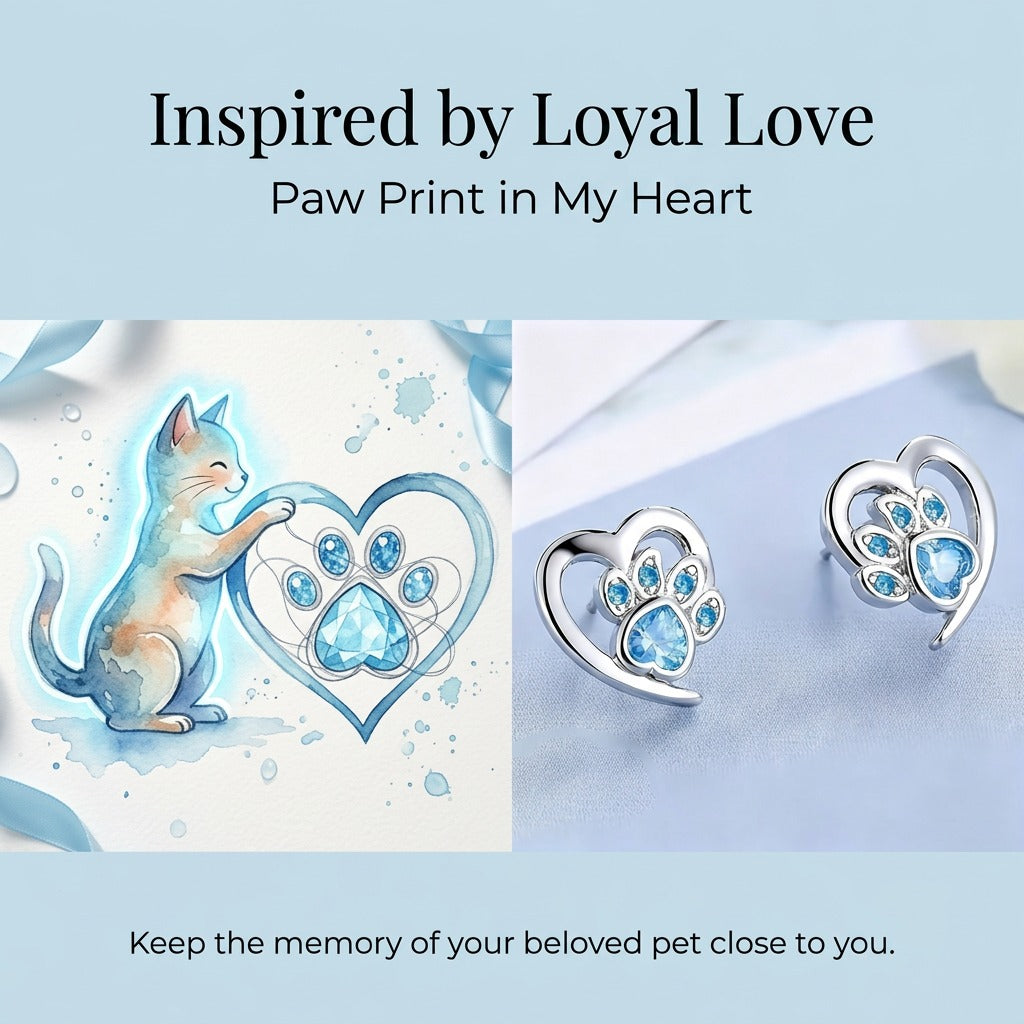 925 Sterling Silvery Synthetic Turquoise Animal Paw Print Heart Stud Earrings for Women, Cute Casual Jewelry