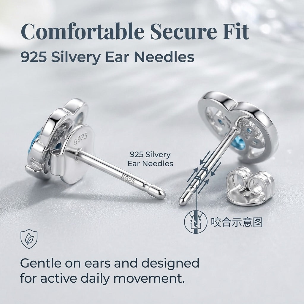 925 Sterling Silvery Synthetic Turquoise Animal Paw Print Heart Stud Earrings for Women, Cute Casual Jewelry