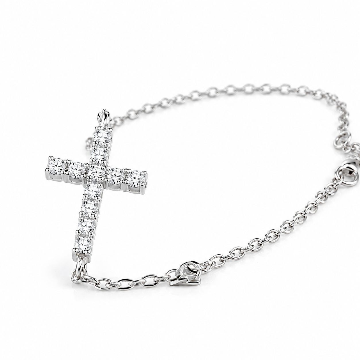 Dainty Cross Pavé Cross Moissanite Bracelet -0.5 Carat | 925 Sterling Silver